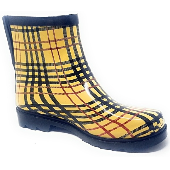 Women's Rain Boots, #3163, Checkers Rubber Ankle Rainboots, Size 6 - Picture 3 of 5